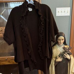 Elegant Dark Brown Ruffled Cardigan